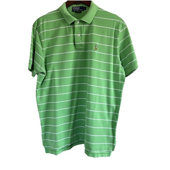Polo Ralph Lauren Men’s Short Sleeve Polo Shirt Sz Large Green White Striped - Picture 2 of 9